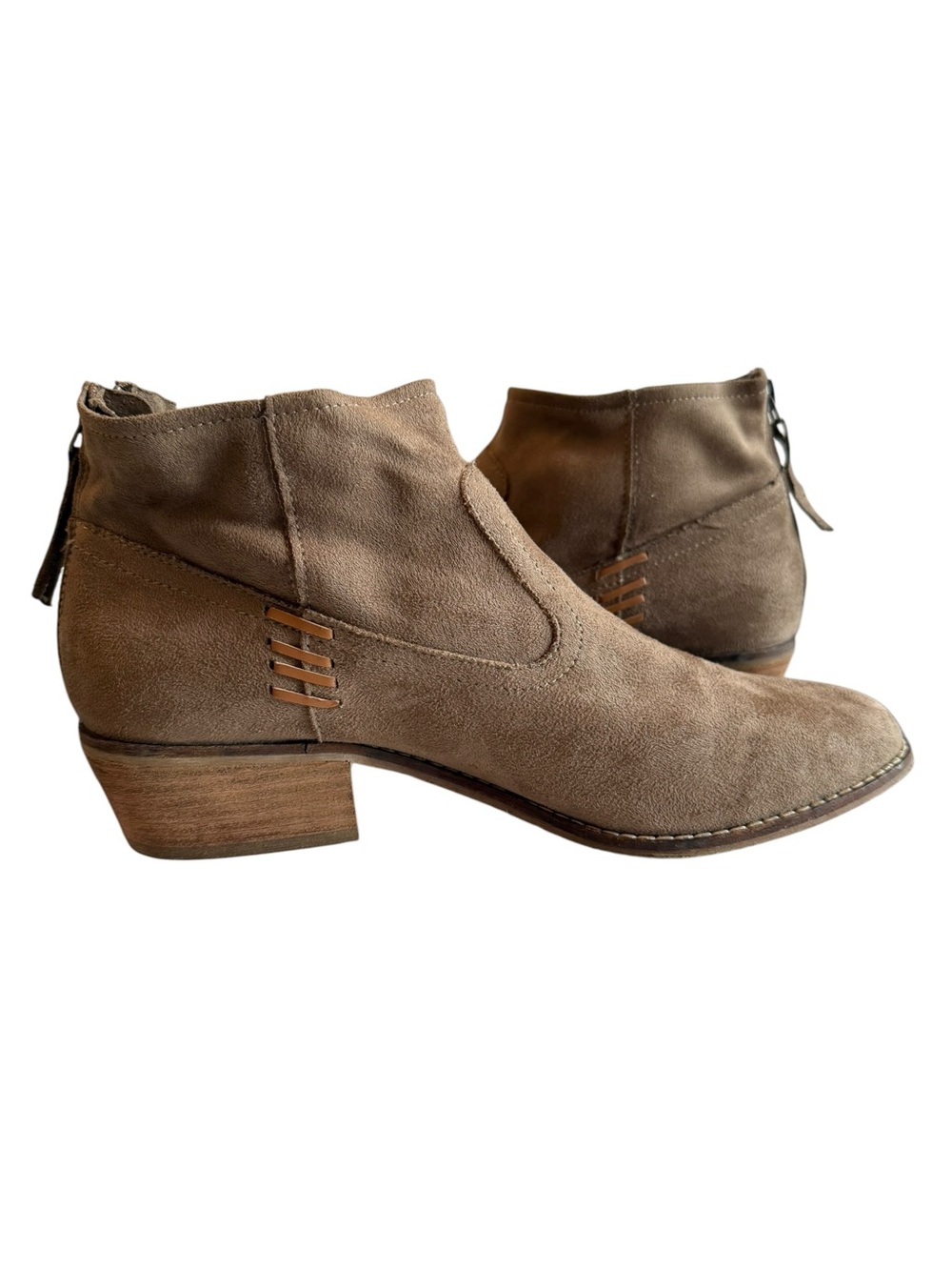 Dolce Vita Vegan Suede Ankle Booties Taupe Brown Stacked Heel Western Shoes Sz 9 - Picture 4 of 8
